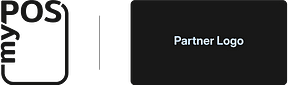 myPOS Logo with partner logo on blue background