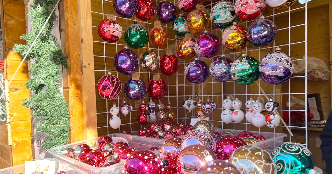 Handmade Christmas ornaments at a Christmas market