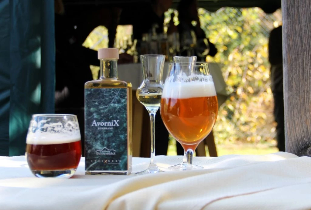 light and dark beers and brandy