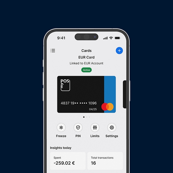 Card menu in myPOS app